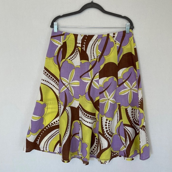S.L.B. Women's Size 10 Retro Print A-line Swing Skirt 100% Linen - Picture 5 of 5